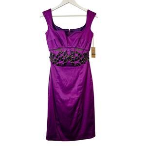 Mandalay Oleander Beaded Embellished Midi Cocktail Dress Purple Size 4 NWT Y2K